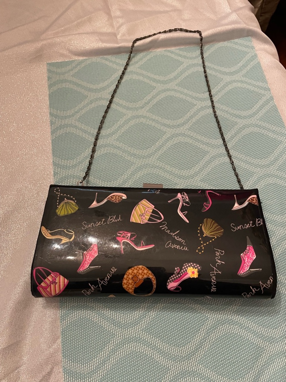 Black Patterned Chain-Handle Women’s Clutch